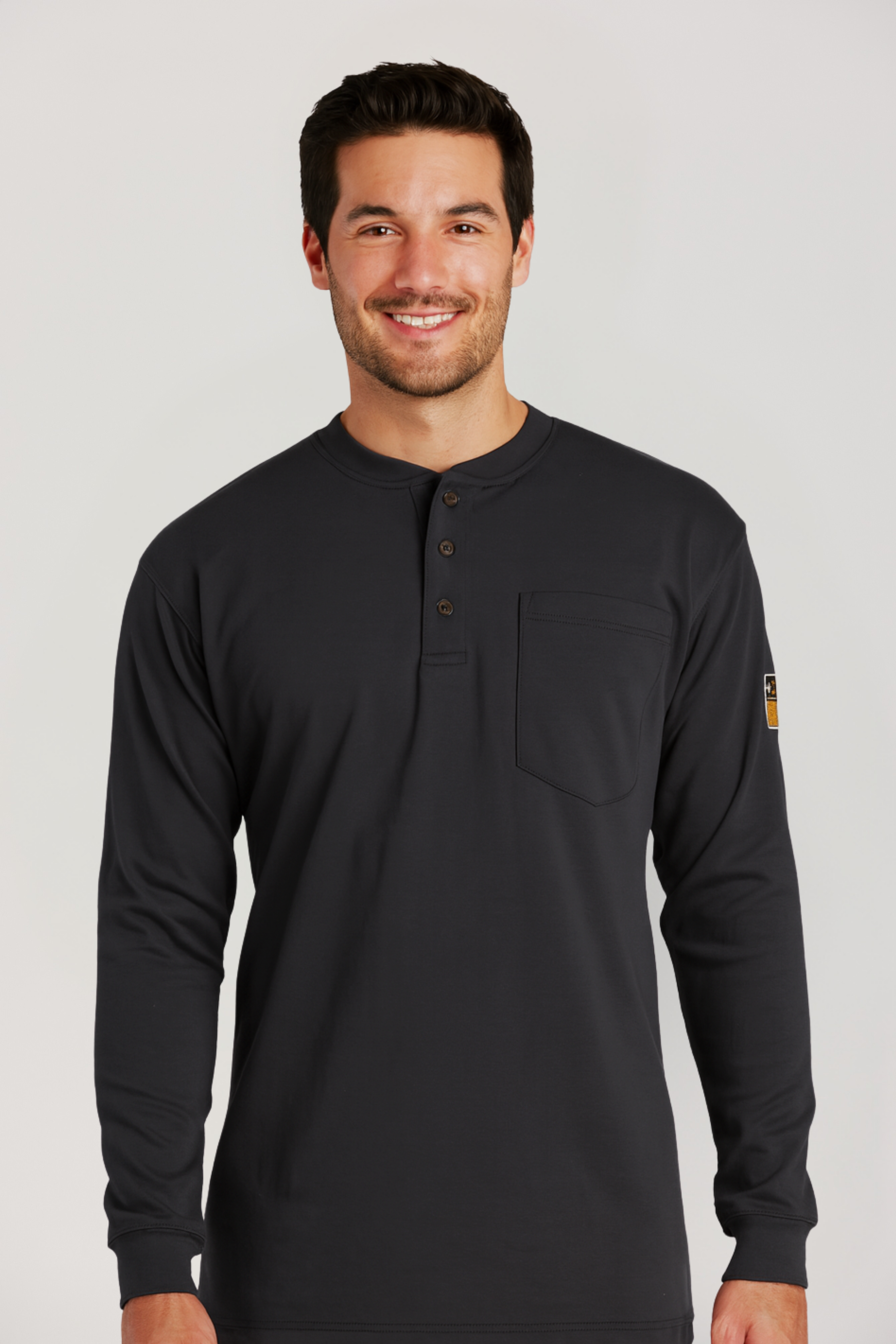 Navy FR Henley Long Sleeve T Shirt Mens - 3 Button T Shirt