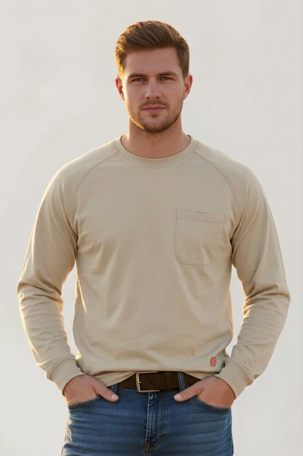 Sand-Colored FR Long-Sleeve Crewneck T-Shirt