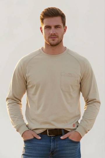 Sand-Colored FR Long-Sleeve Crewneck T-Shirt