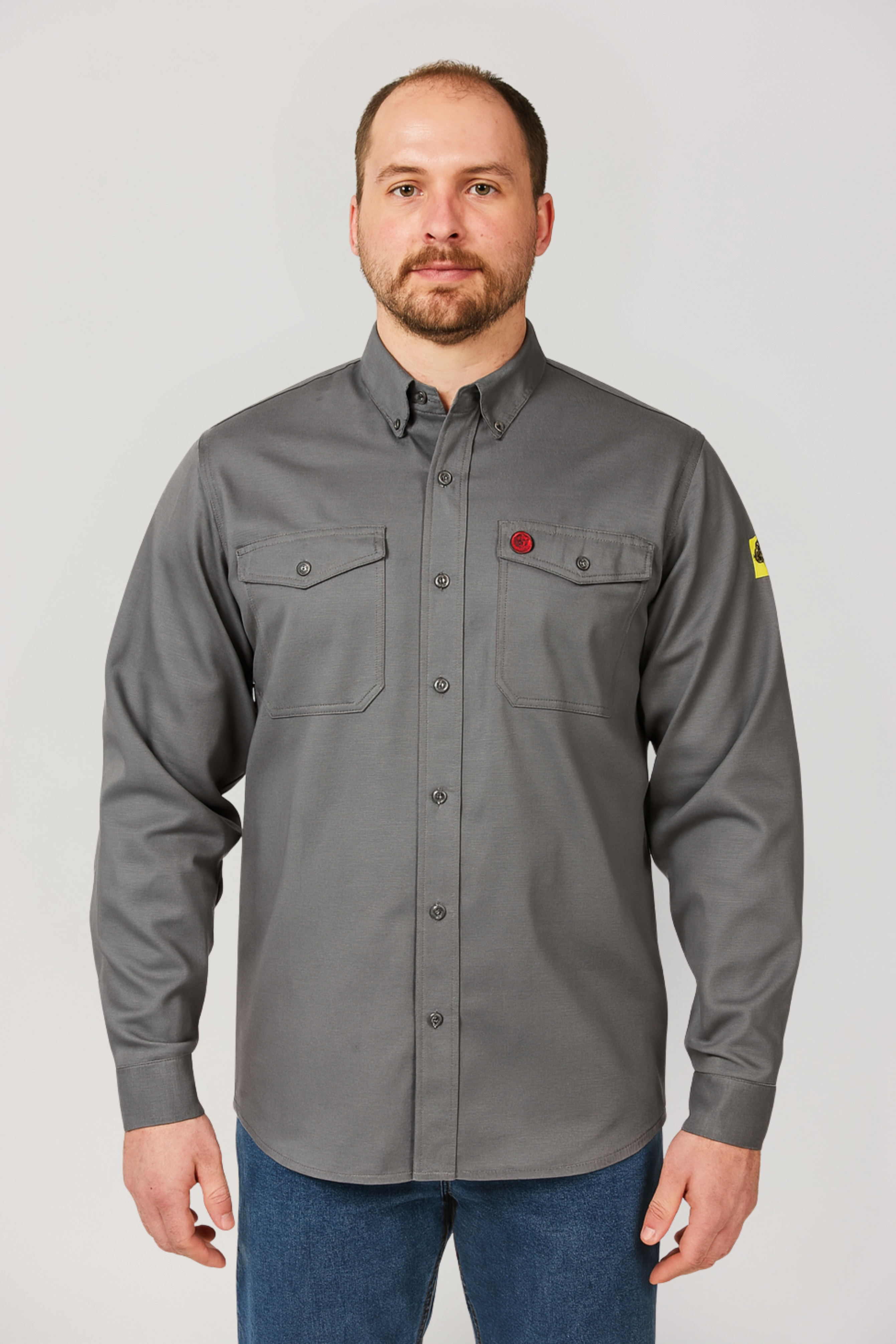 Grey FR Long Sleeve Button Down Shirt - NKE Safety Apparel​