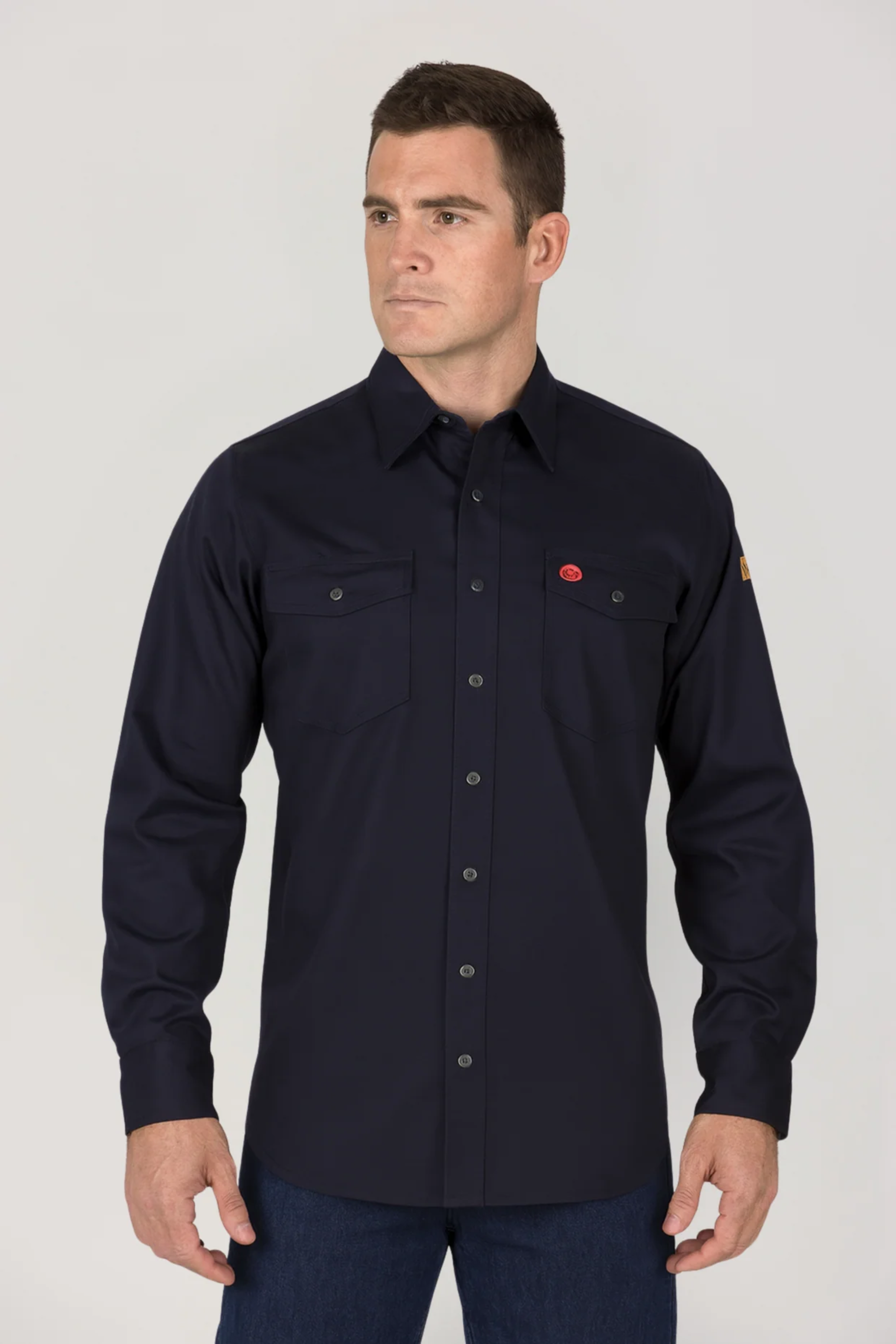 ウェア nda Navy FR Long Sleeve Button Down Shirt - NKE Safety Apparel​