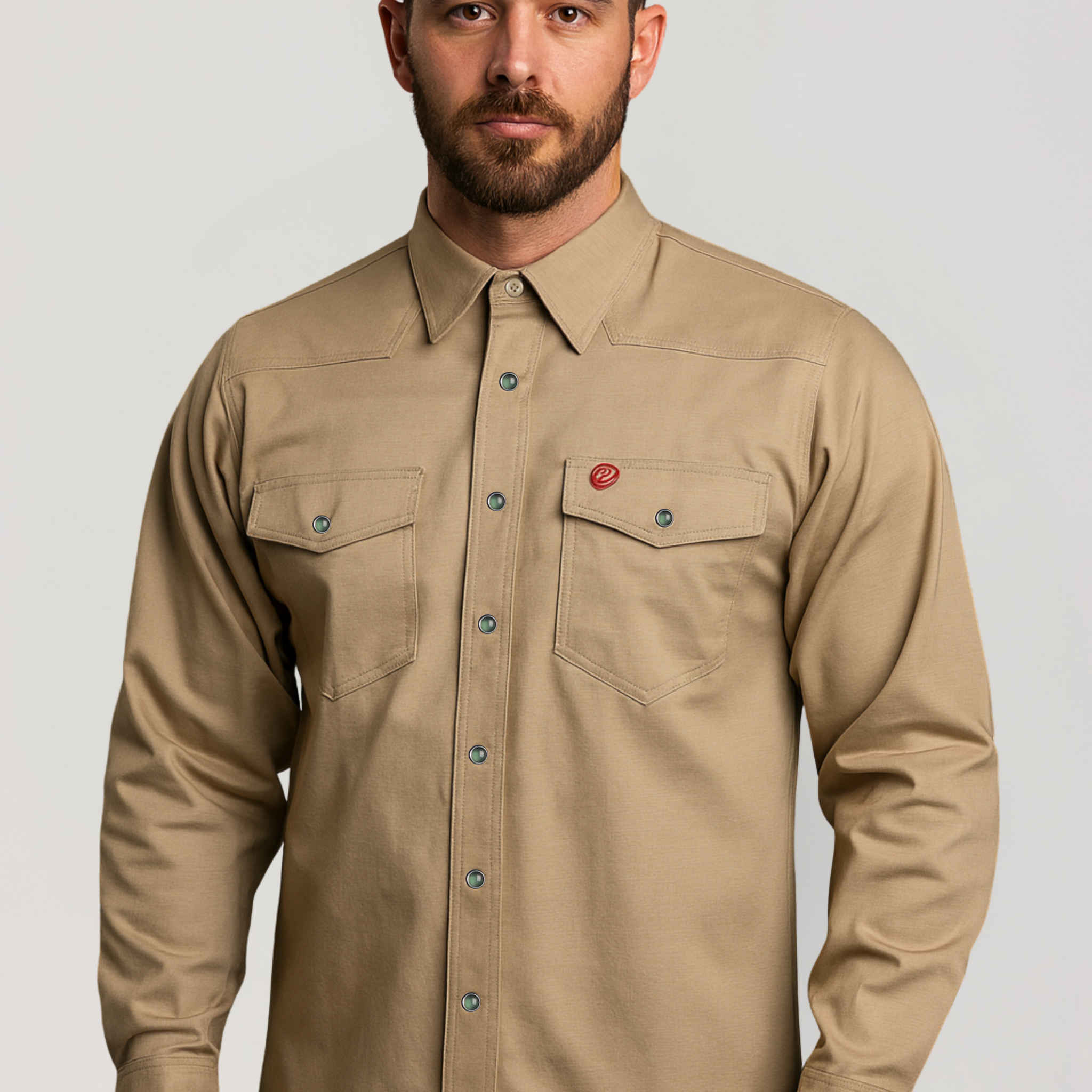 NKE FR BLACK EAGLE CREST WORK SNAP SHIRT - KHAKI