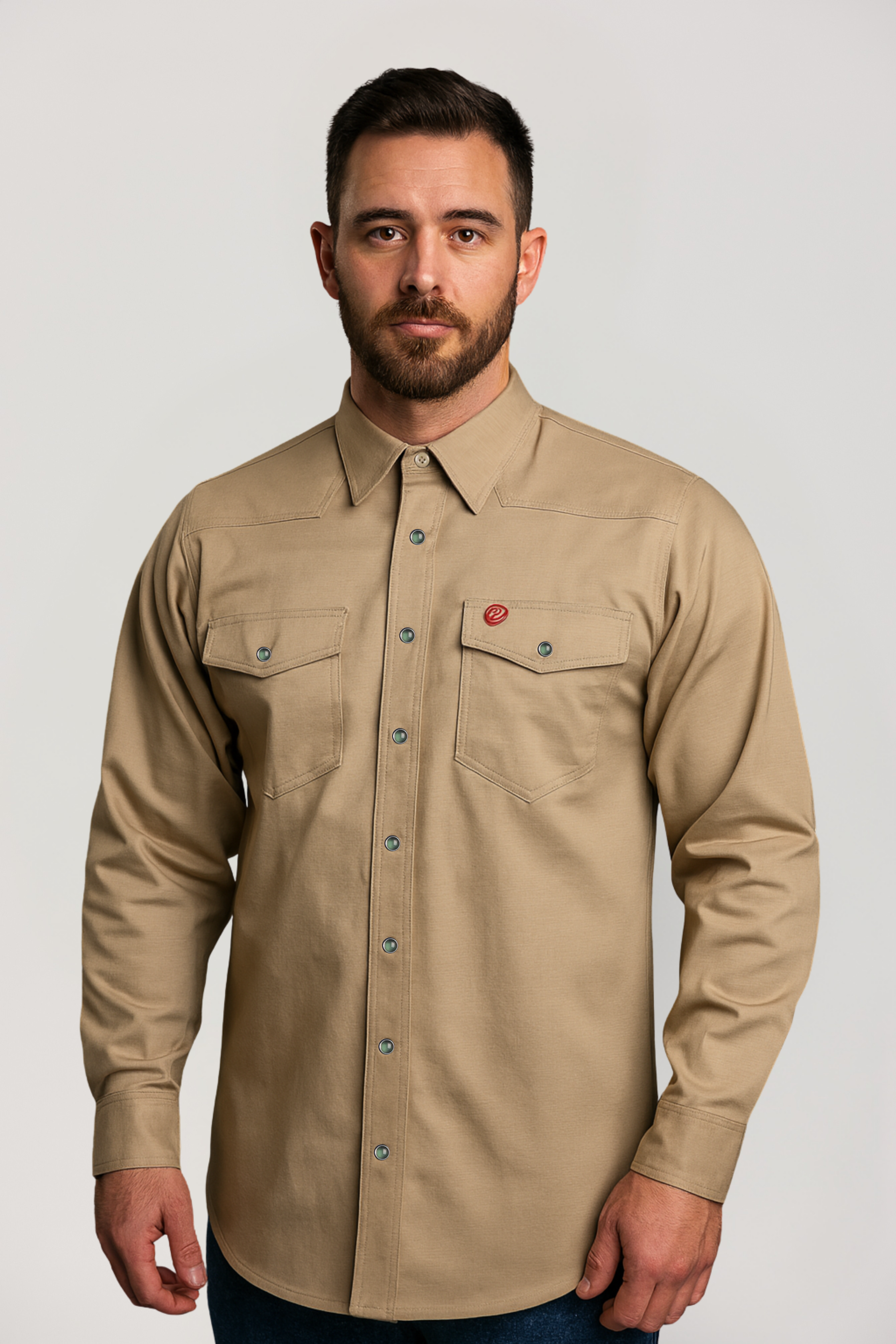 NKE FR BLACK EAGLE CREST WORK SNAP SHIRT - KHAKI