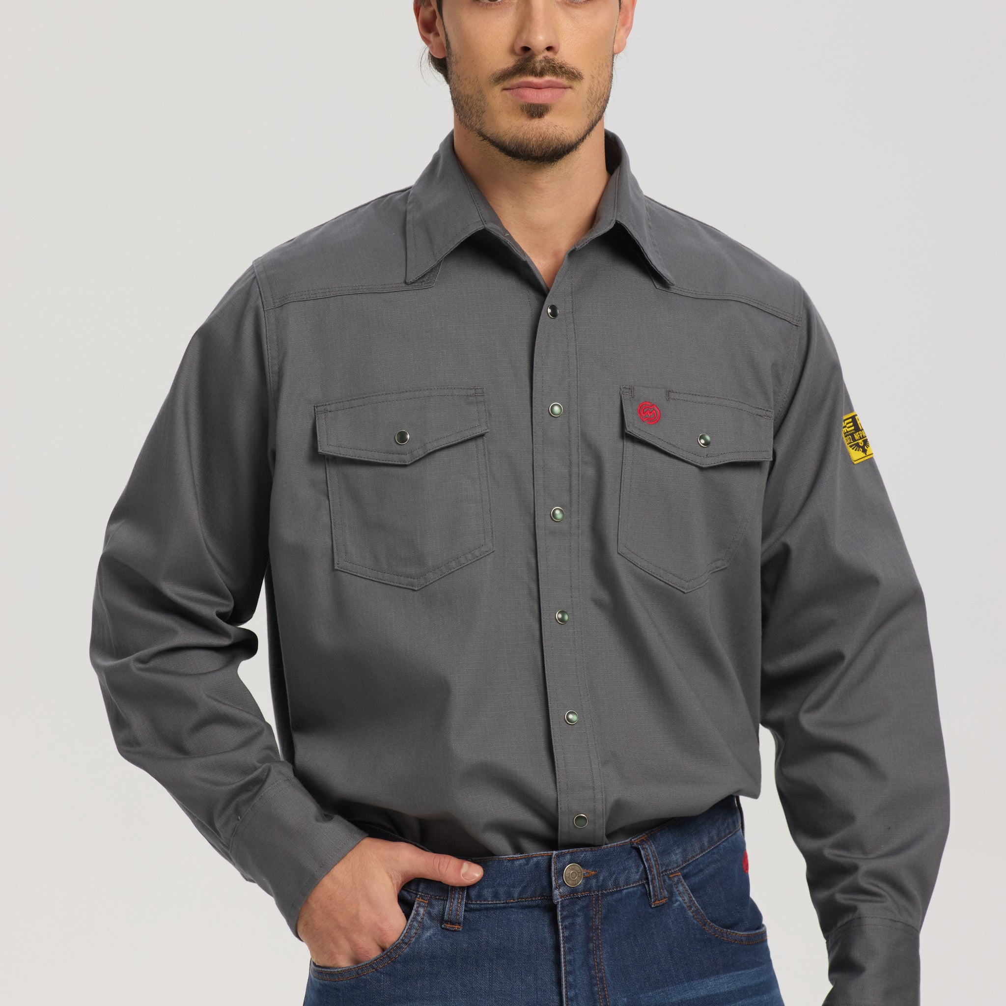 NKE FR BLACK EAGLE CREST WORK SNAP SHIRT - GREY