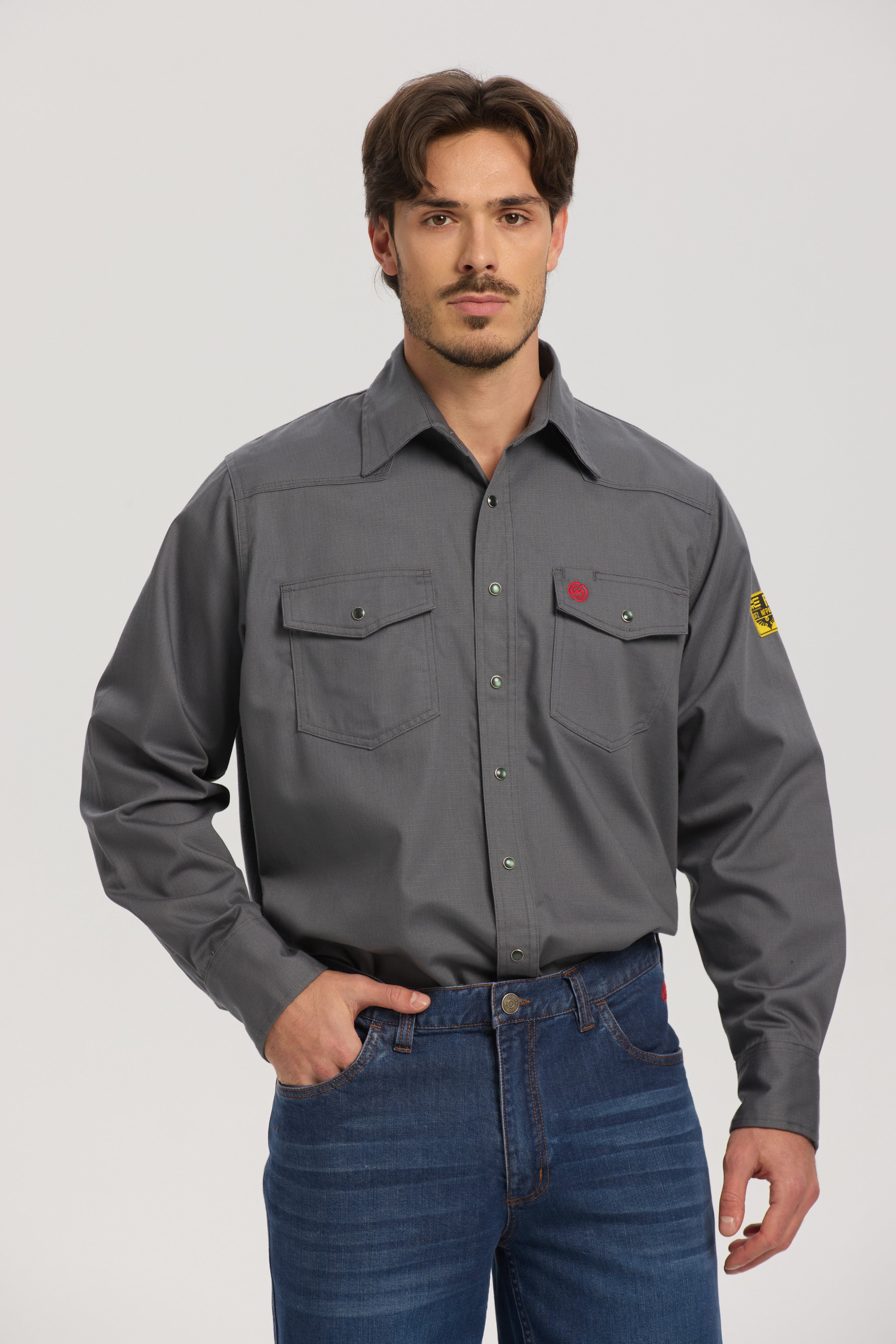 NKE FR BLACK EAGLE CREST WORK SNAP SHIRT - GREY